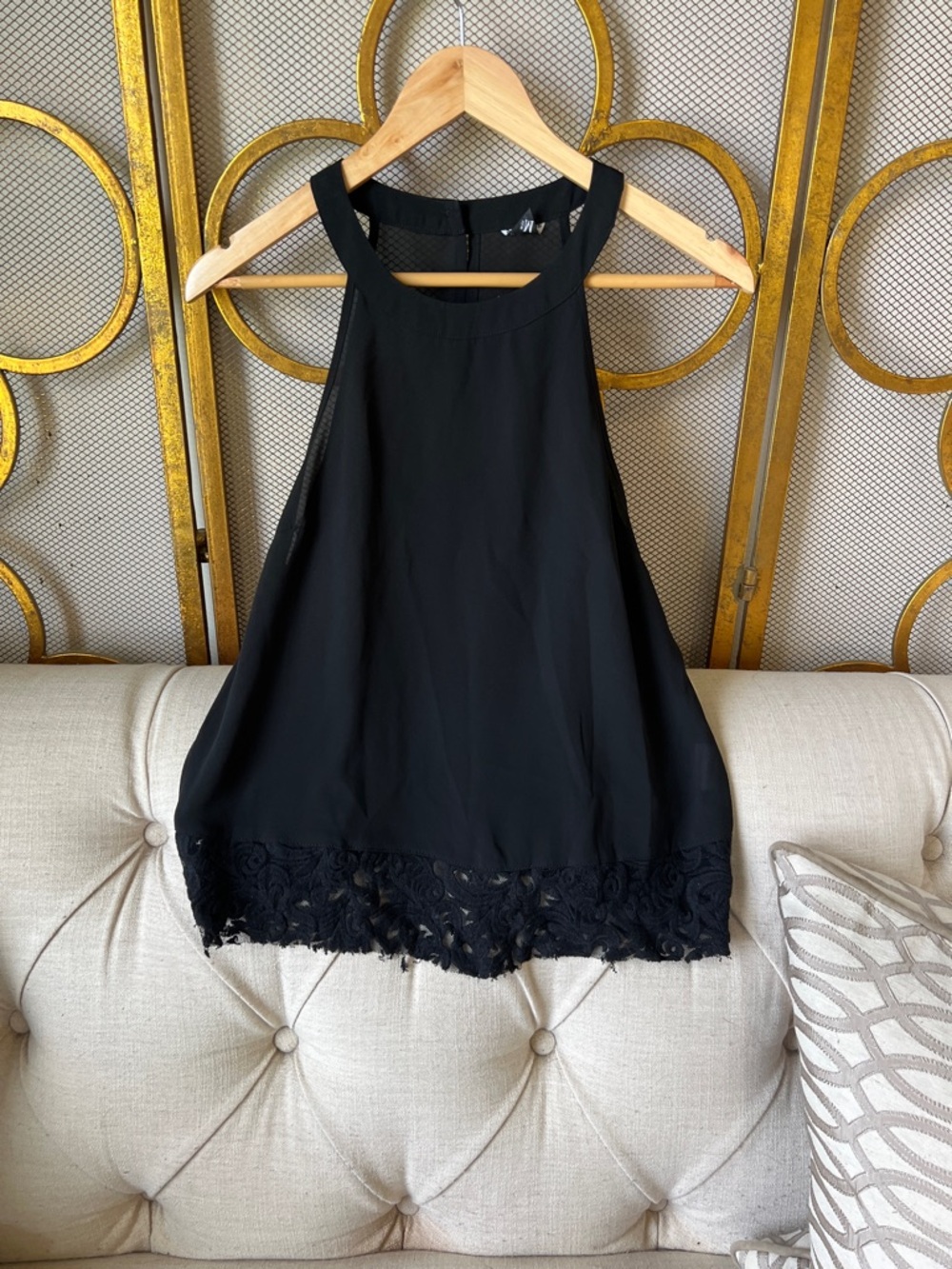 Women’s Black Lace-Hem Halter Tank Top